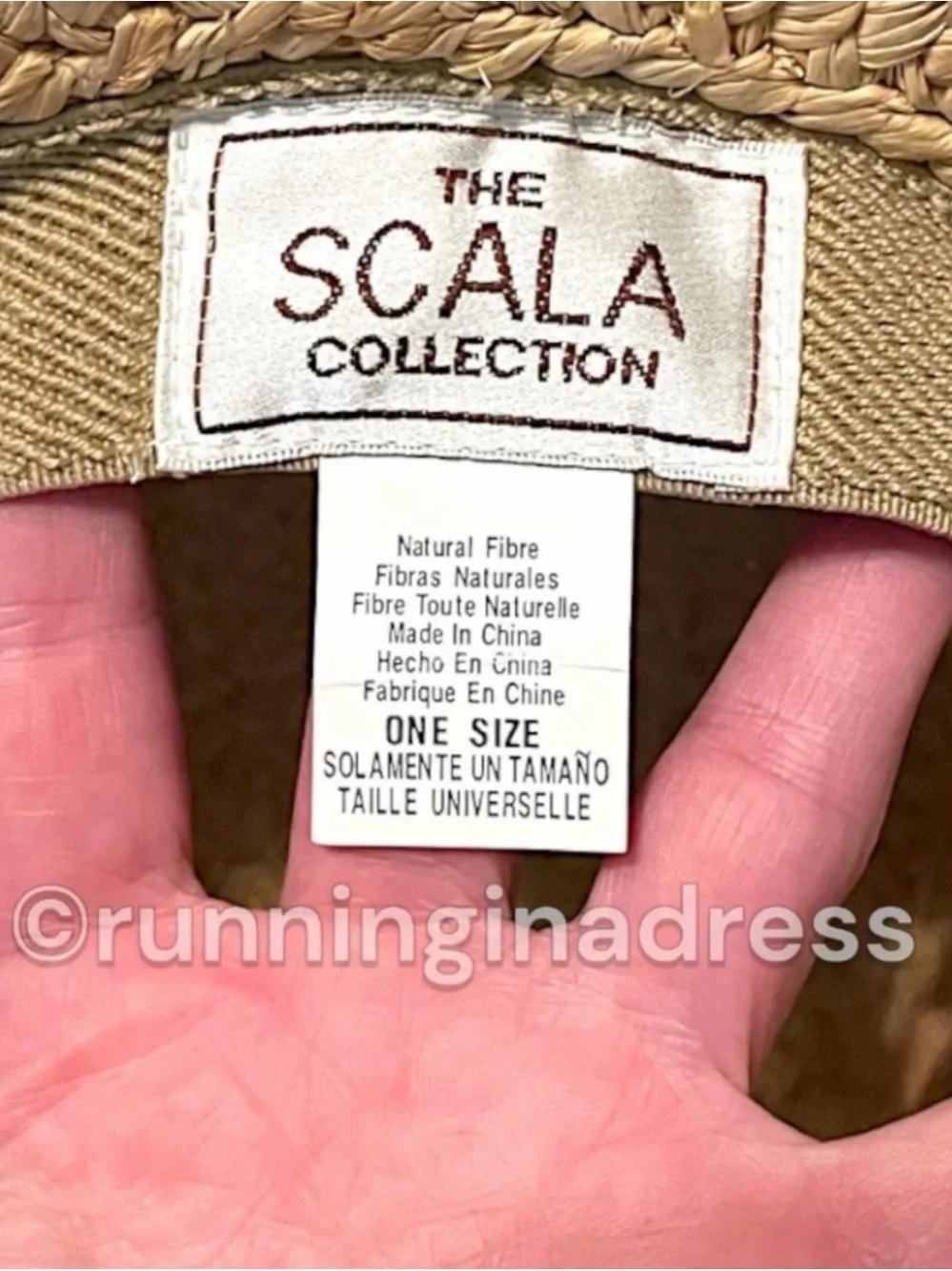 SCALA Woven Natural Fiber Straw Sun Hat Beaded Raffia Bow Resort Vacation Boho